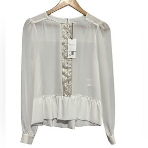 Axara Paris 8 Peplum White Blouse Lace Detail Size 38 Brand New Formal Feminine